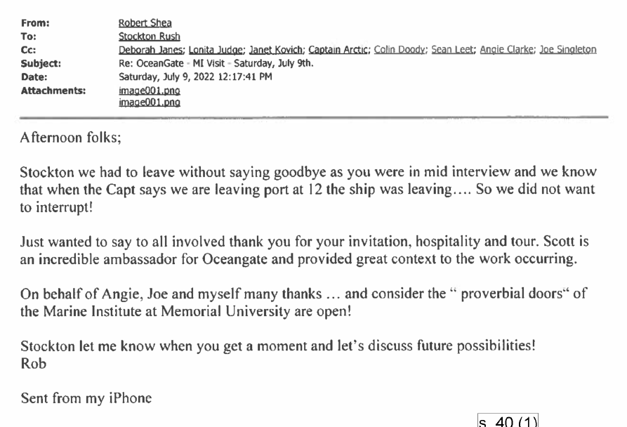 Emails: Marine Institute administrators and OceanGate