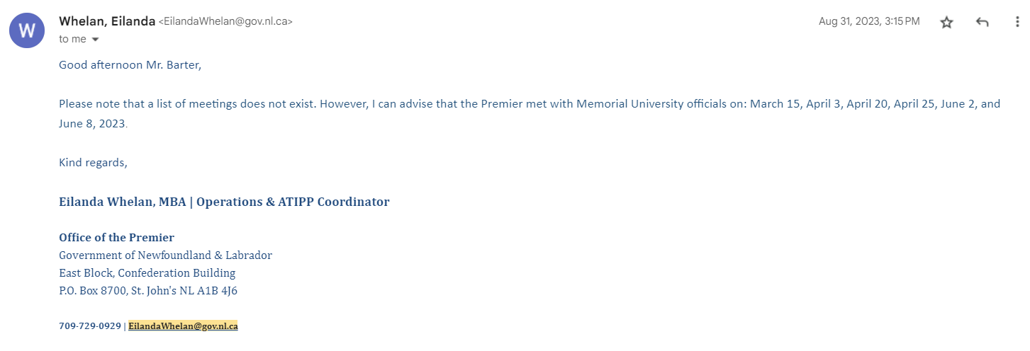 Meetings between the Premier and MUN officials