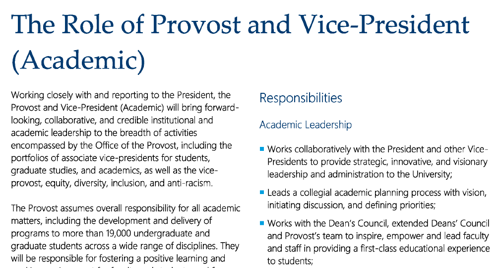Memorial University Vice-Presidents position descriptions