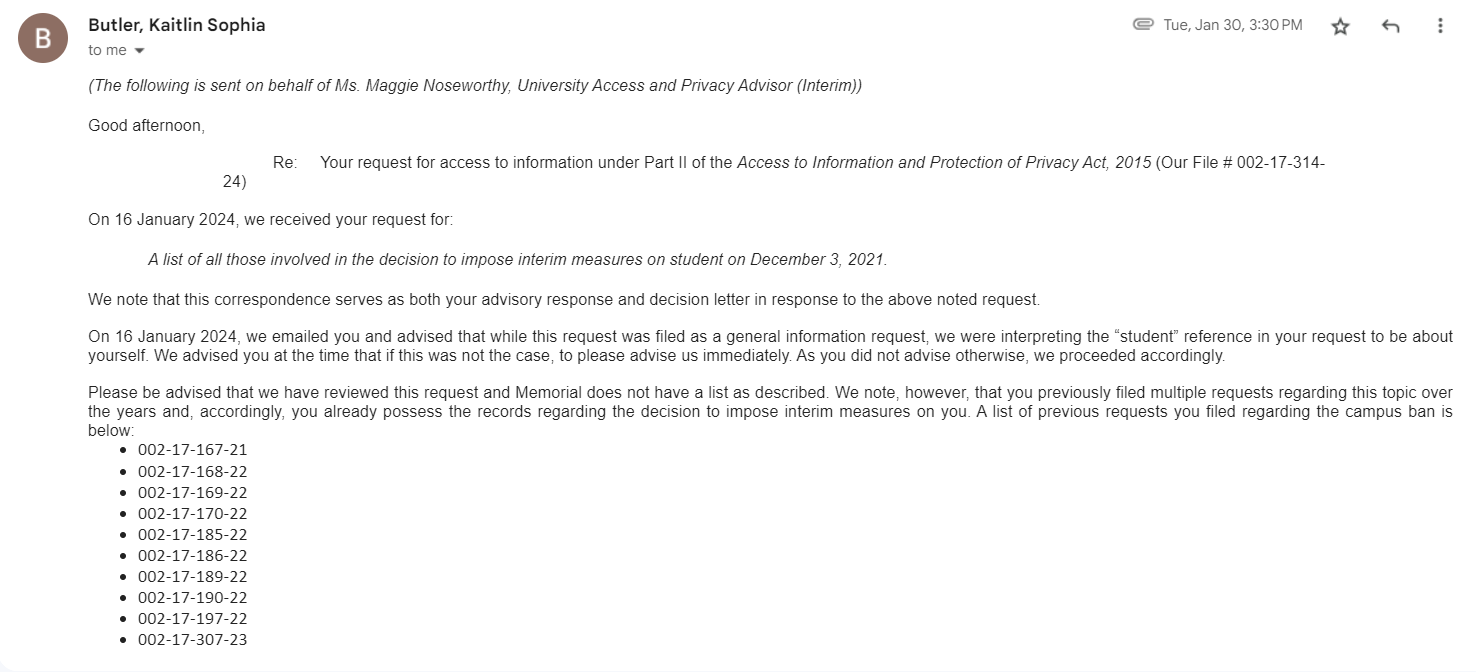 MUN refuses to provide a list of decision-makers who imposed campus ban on student