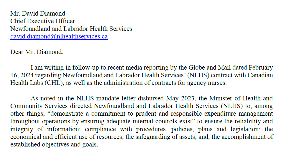 GOV NL February 2024 letter to NLHS