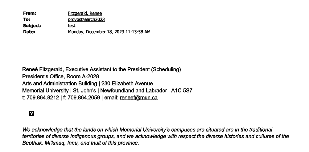 No feedback received by MUN’s Provost search email