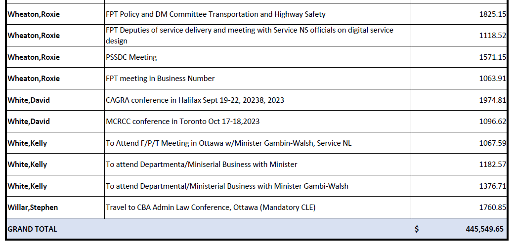 Over $445K spent on travel by Department of Digital Government and Service NL since 2015