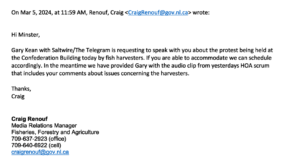NL Fisheries Minister’s Inbox: Fish Harvesters