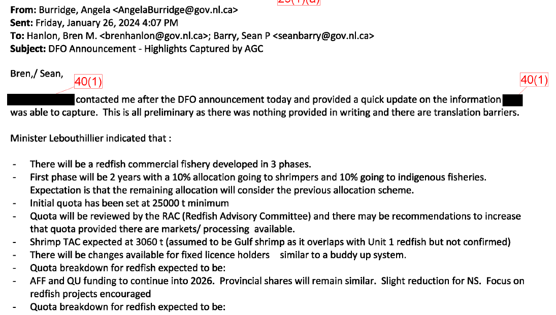 NL Fisheries Minister’s Inbox: Redfish fishery