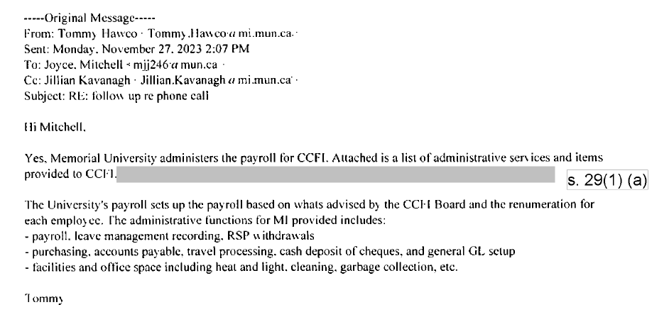 List of administrative services MUN provides to CCFI