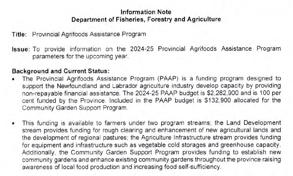 NL Department of Fisheries briefing materials for March 2024