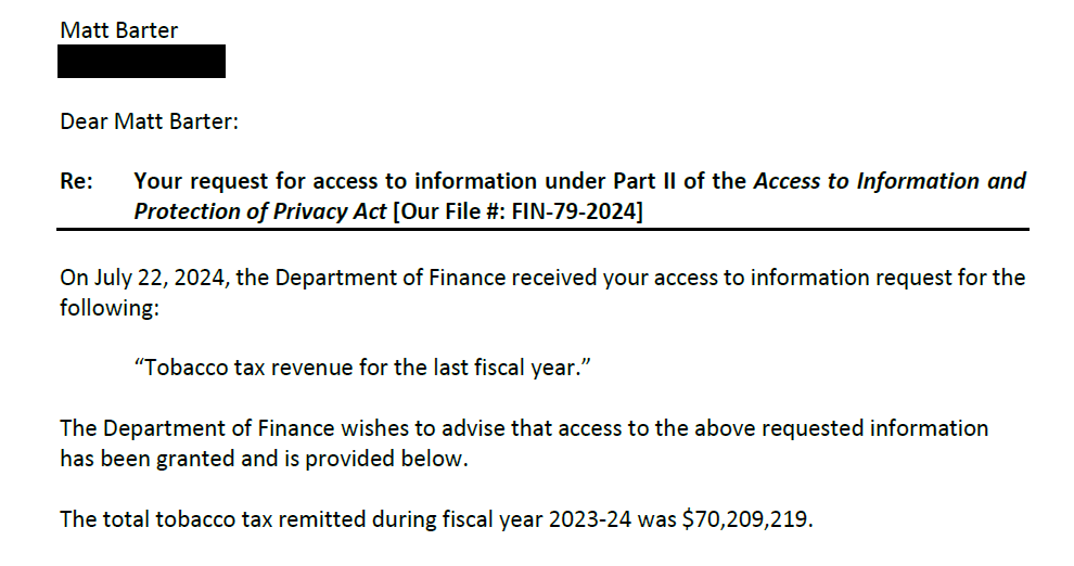 GOV NL received over $70 million in tobacco tax revenue in 2023-24
