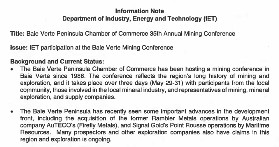 NL Department of Industry briefing materials for May 2024