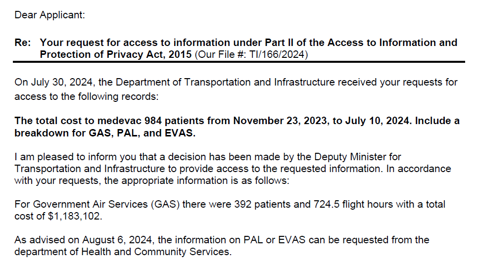 Over $1 million to medevac 392 patients in NL with GAS from November 23 2023 to July 10 2024