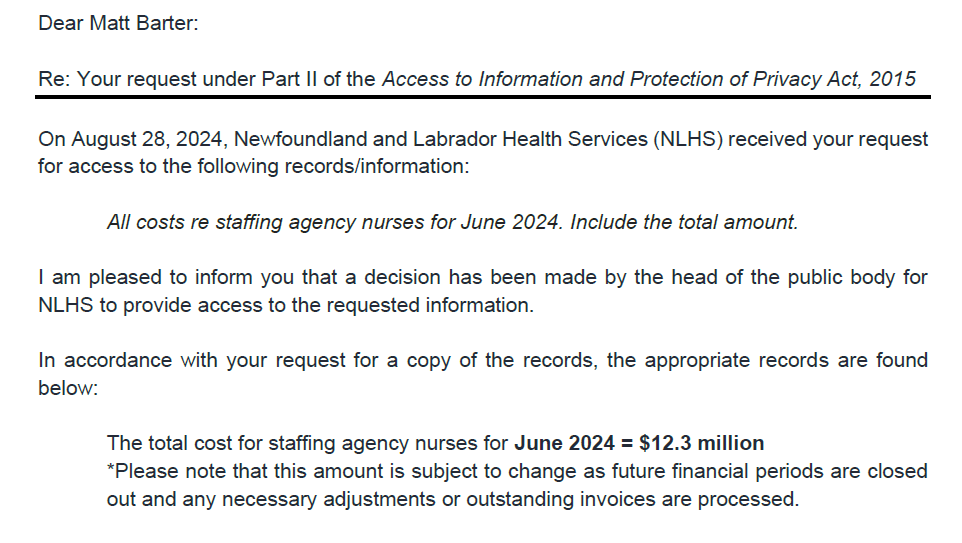 NL Health Services spent $12.3 million on agency nurses in June 2024