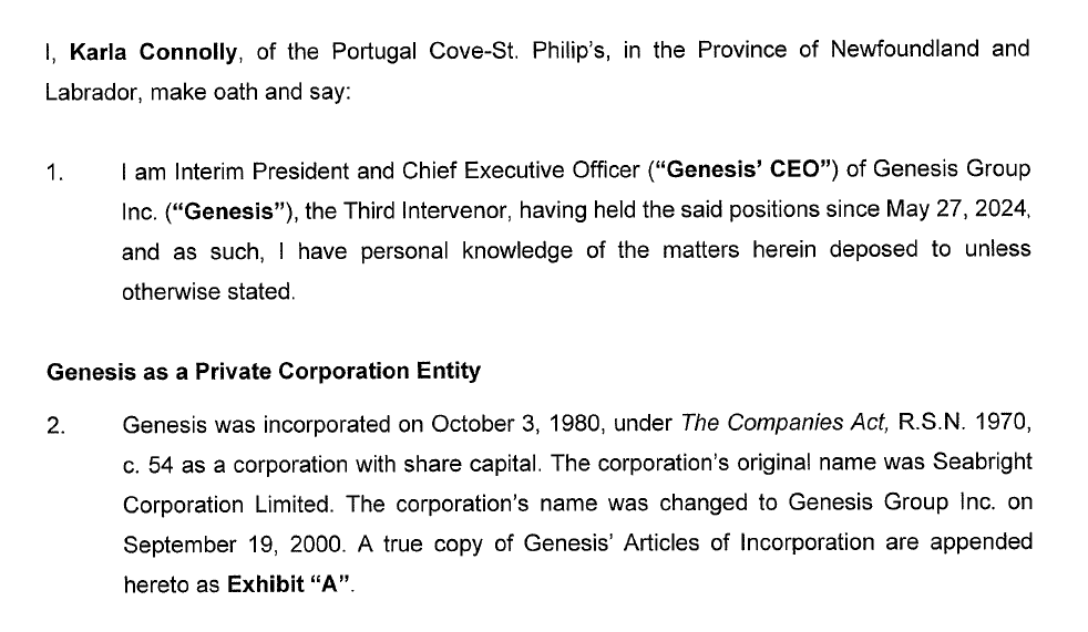 Affidavit of Genesis CEO Karla Connolly