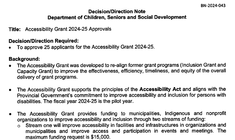 NL Department of Children, Seniors and Social Development briefing materials for September 2024