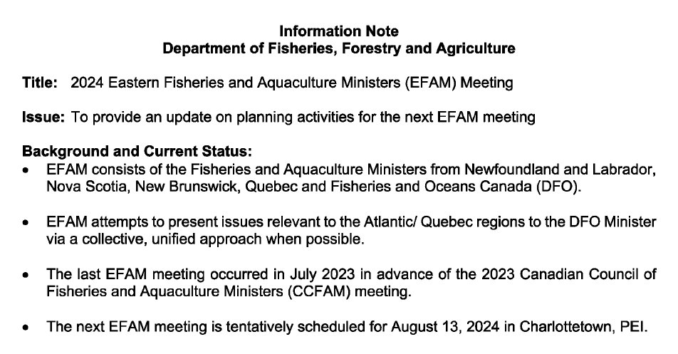 NL Department of Fisheries briefing materials for June 2024