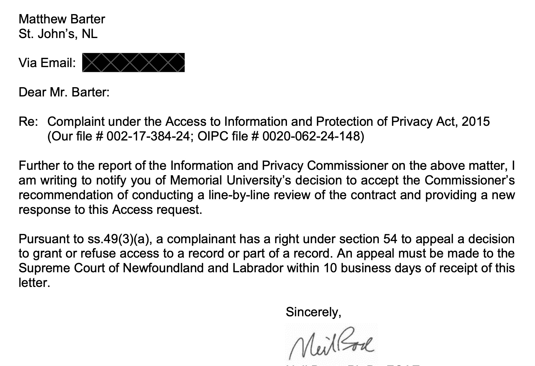 MUN President Accepts Commissioner’s Recommendation to Release Associate Vice-President of Harlow Employment Contract