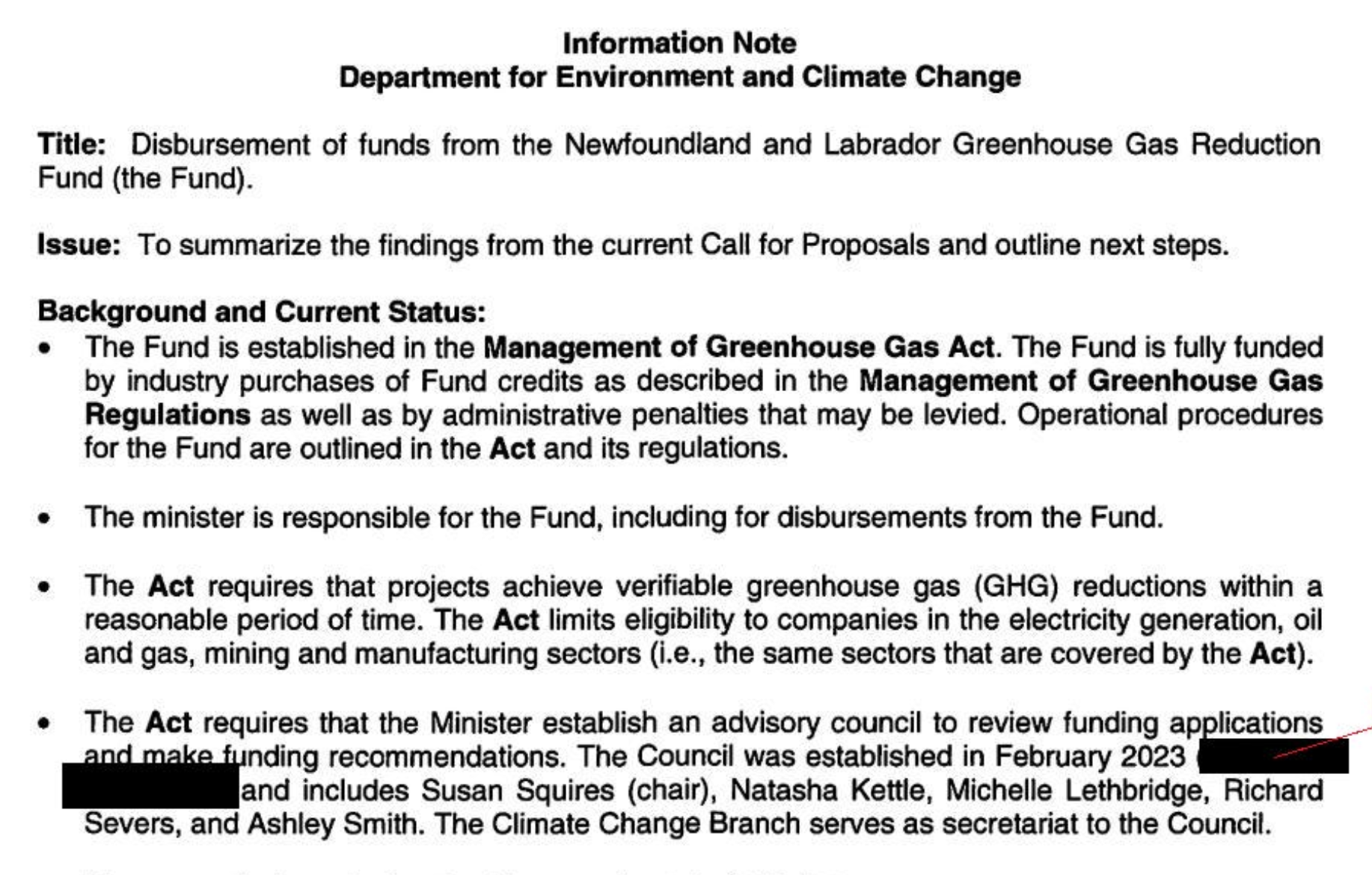 NL Department of Environment briefing materials for November 2024