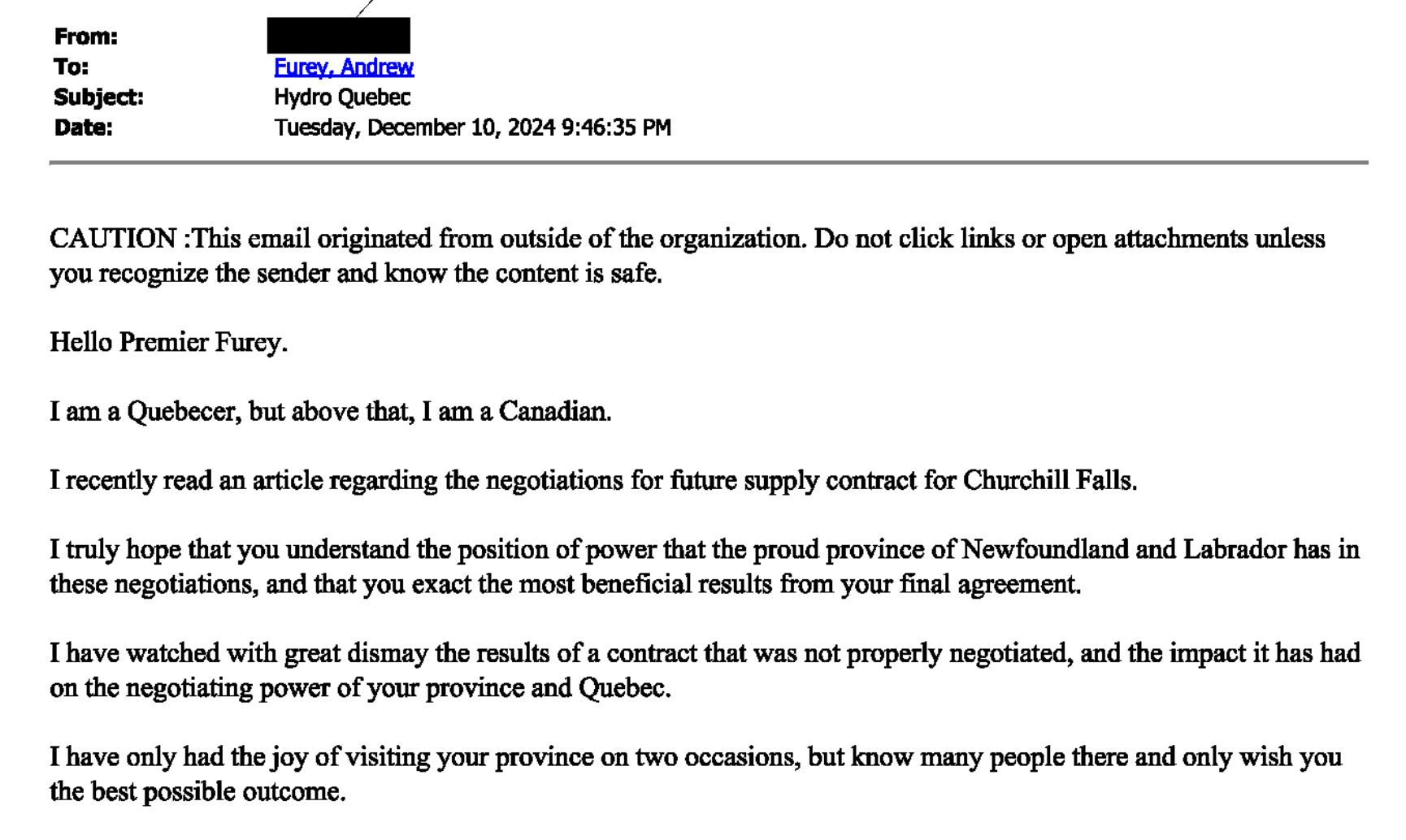 NL Industry Minister’s Inbox: Churchill Falls 