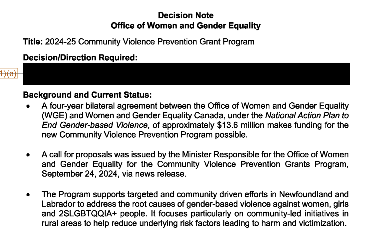NL Office of Women and Gender Equality briefing materials for November 2024