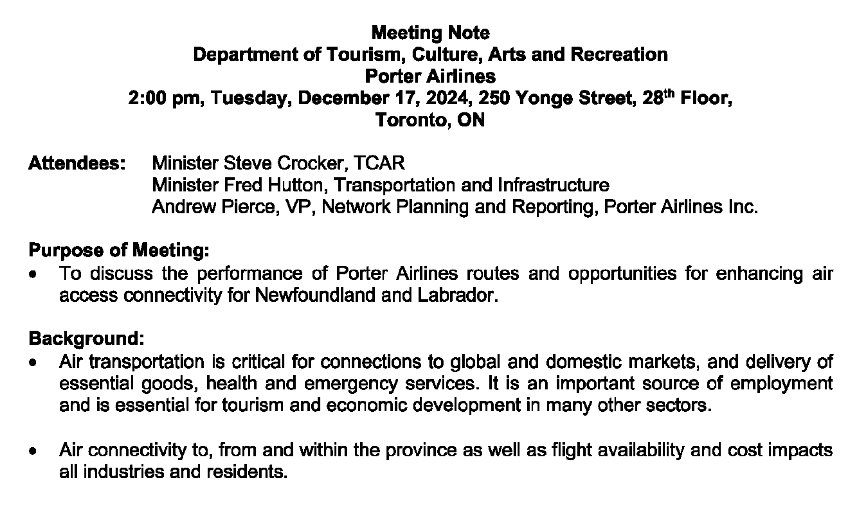 NL Department of Tourism briefing materials for December 2024