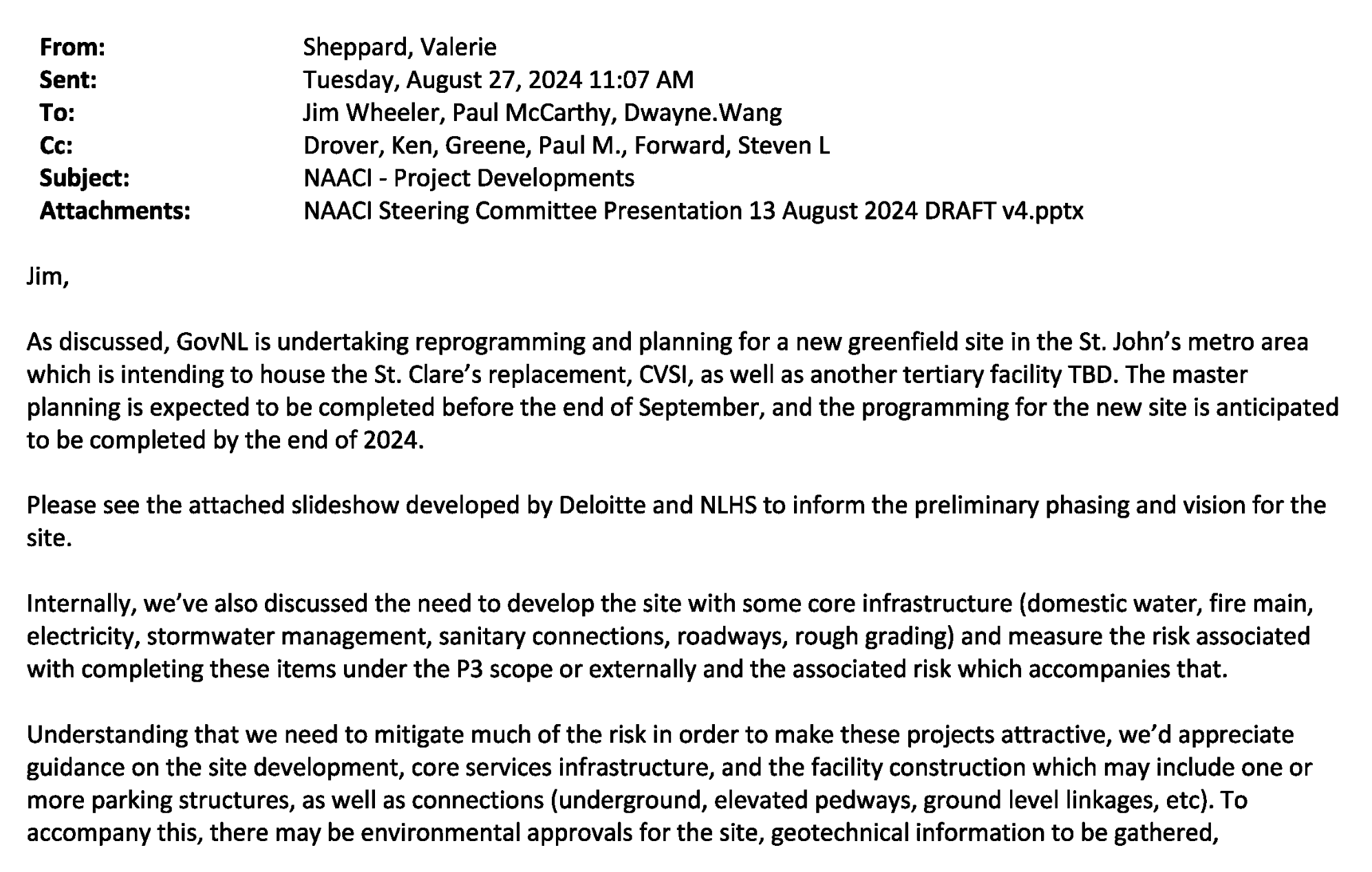 NL Department of Health Inboxes: St. Clare’s Hospital Replacement