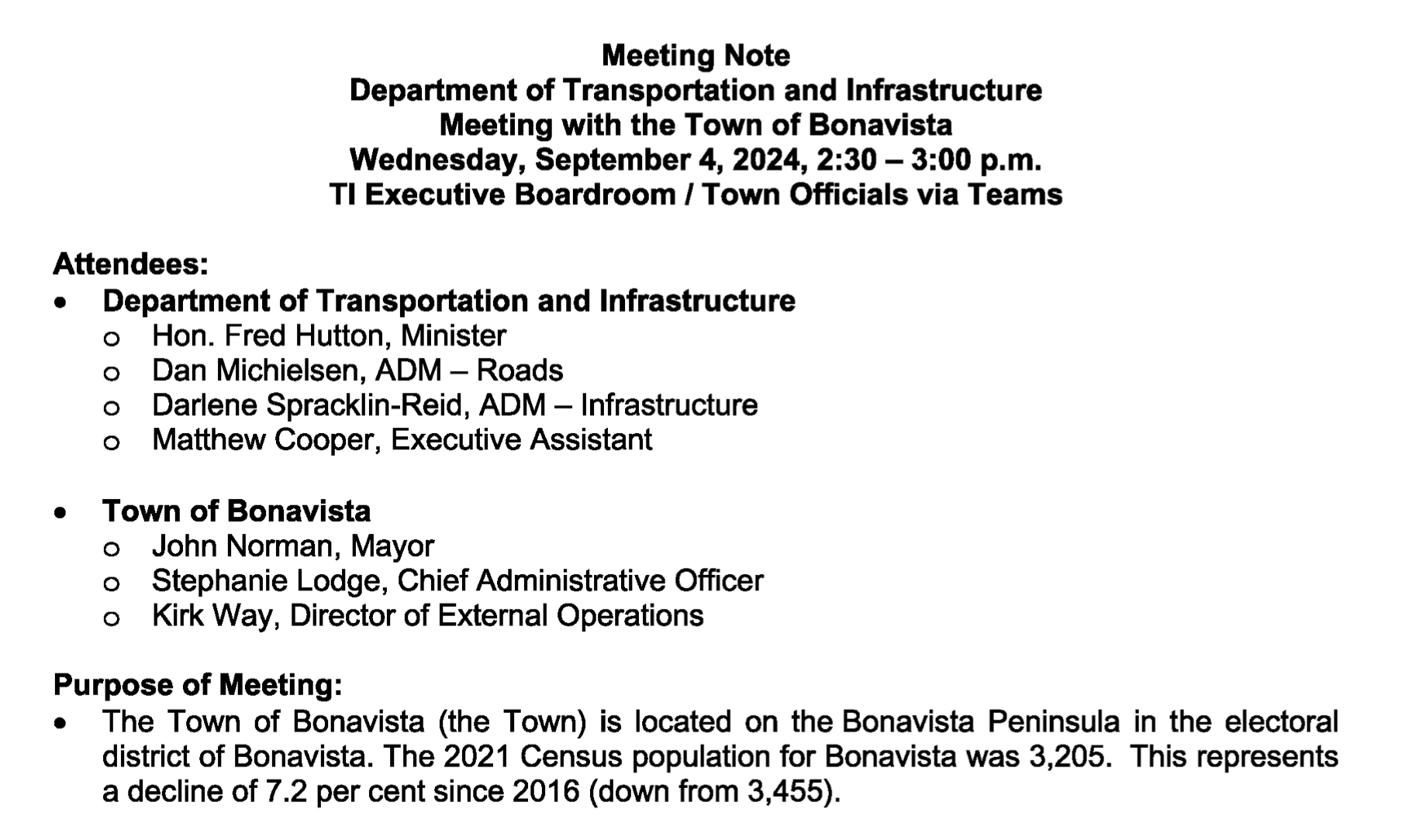 NL Department of Transportation briefing materials for September 2024