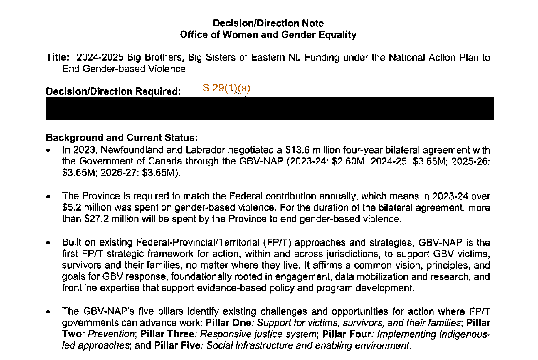NL Office of Women and Gender Equality briefing materials for December 2024