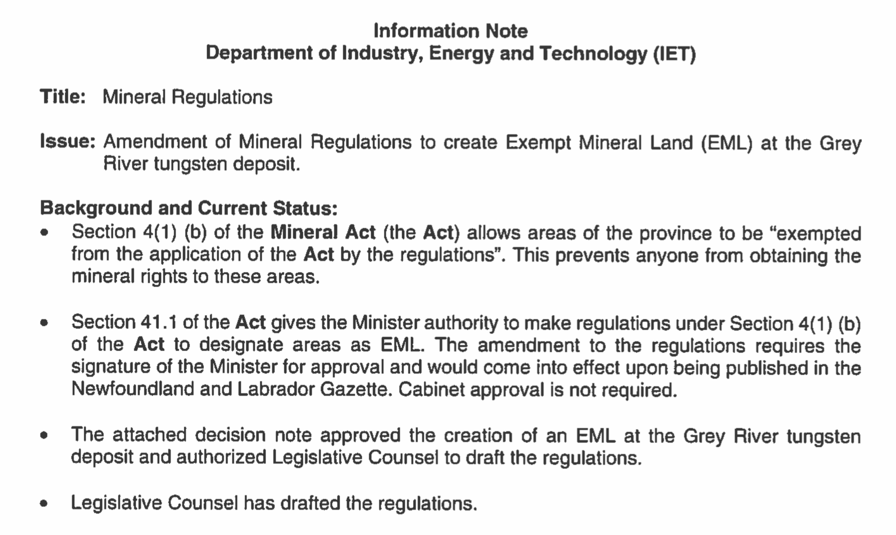 NL Department of Industry briefing materials for November 2024