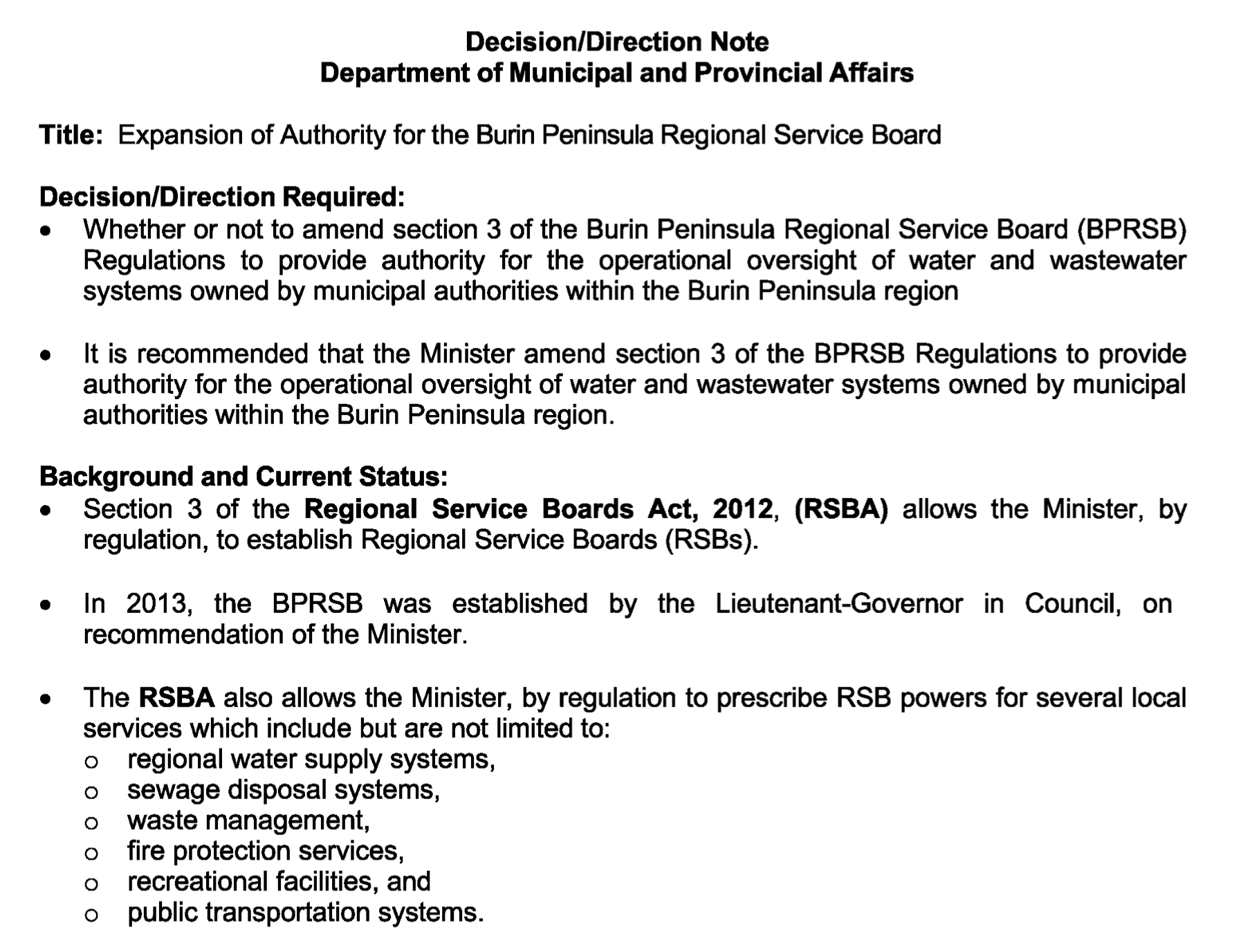 NL Department of Municipal and Provincial Affairs briefing materials for February 2025 