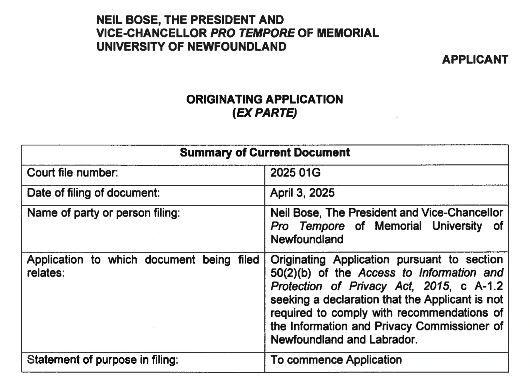 MUN Files Application at Supreme Court to Prevent Release of Associate VP Harlow Employment Contract 