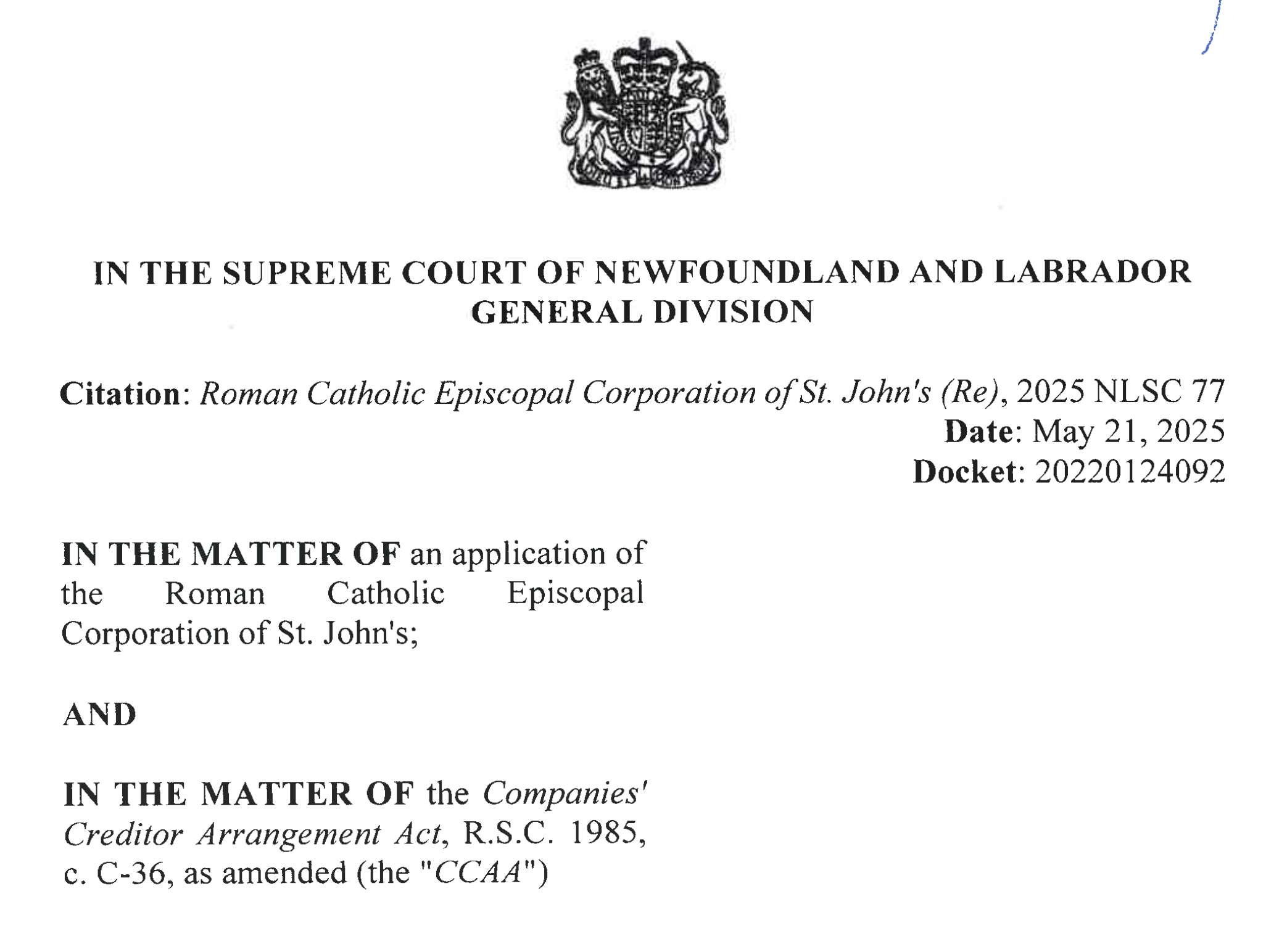 Supreme Court Declares RCECSJ Owner of Holy Rosary Church in Portugal Cove South 