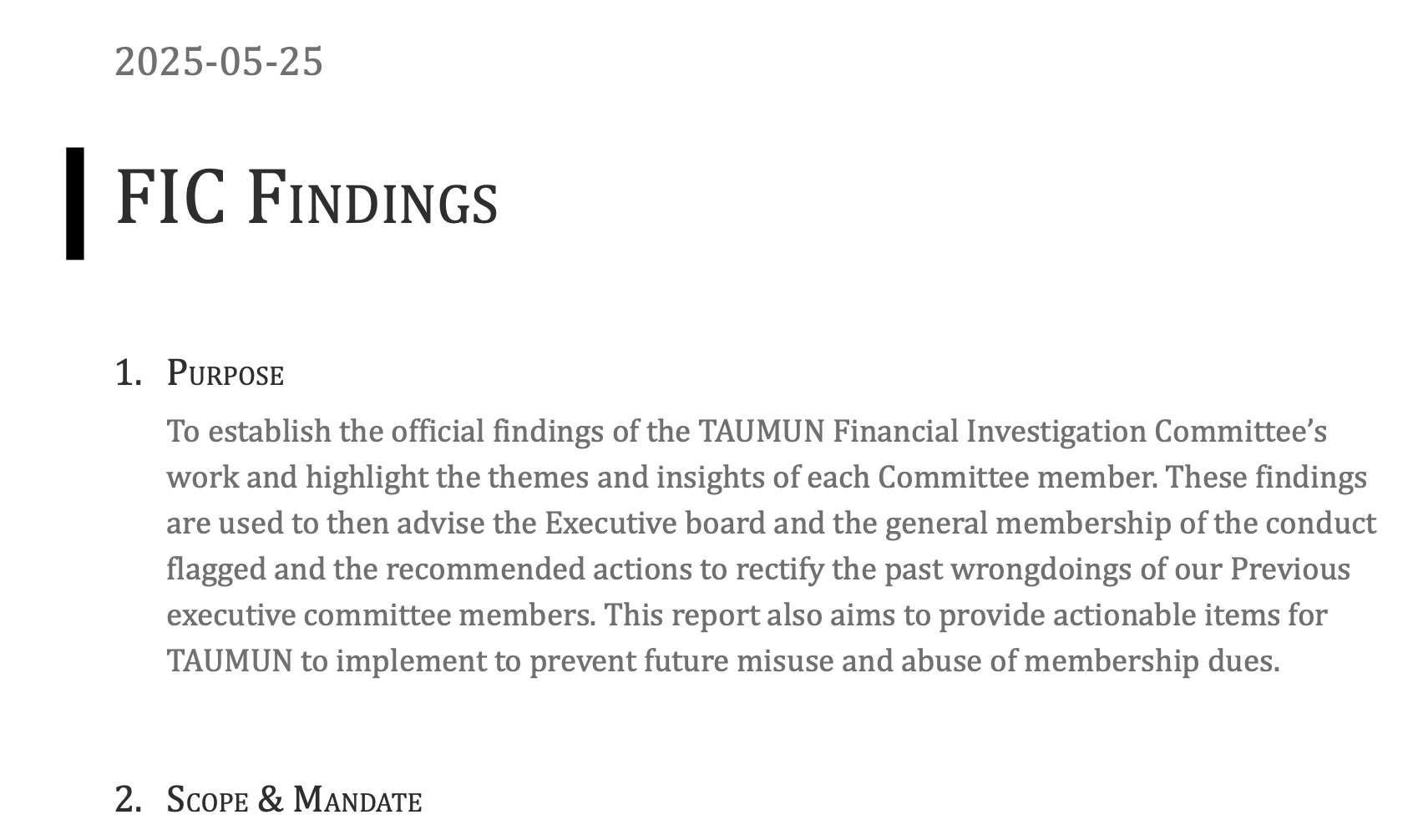 TAUMUN Investigation Finds Nine Breaches of Financial Protocols 