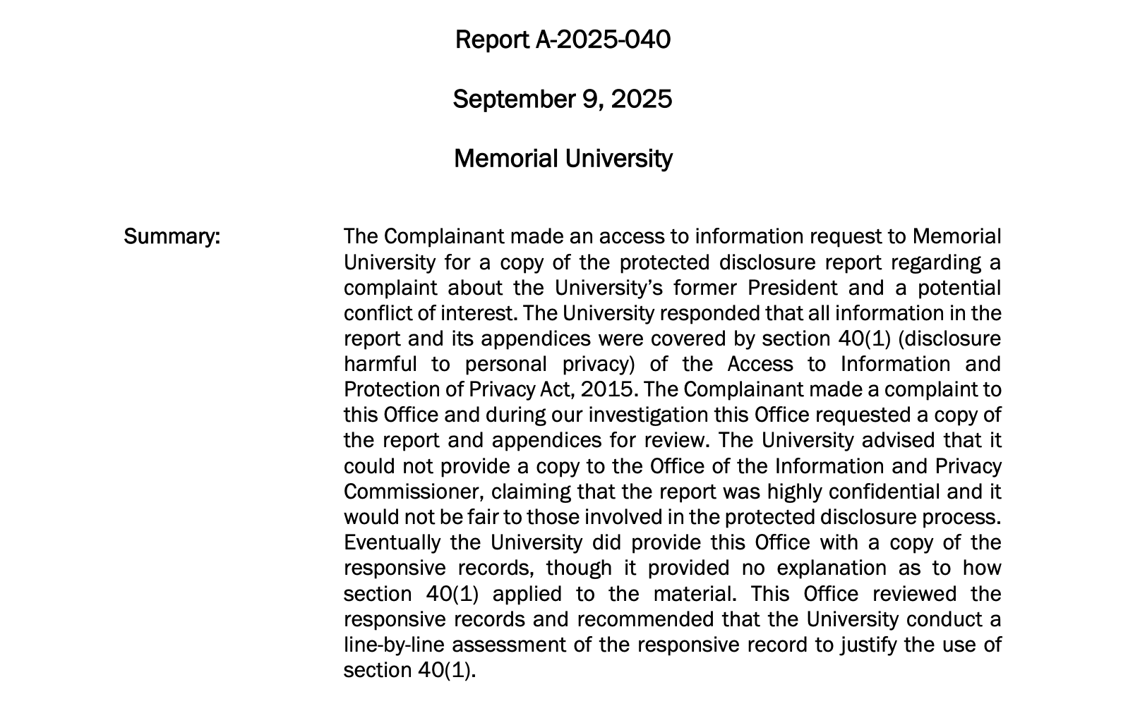 OIPC Recommends Release of Misconduct Investigation into Former MUN President Neil Bose 