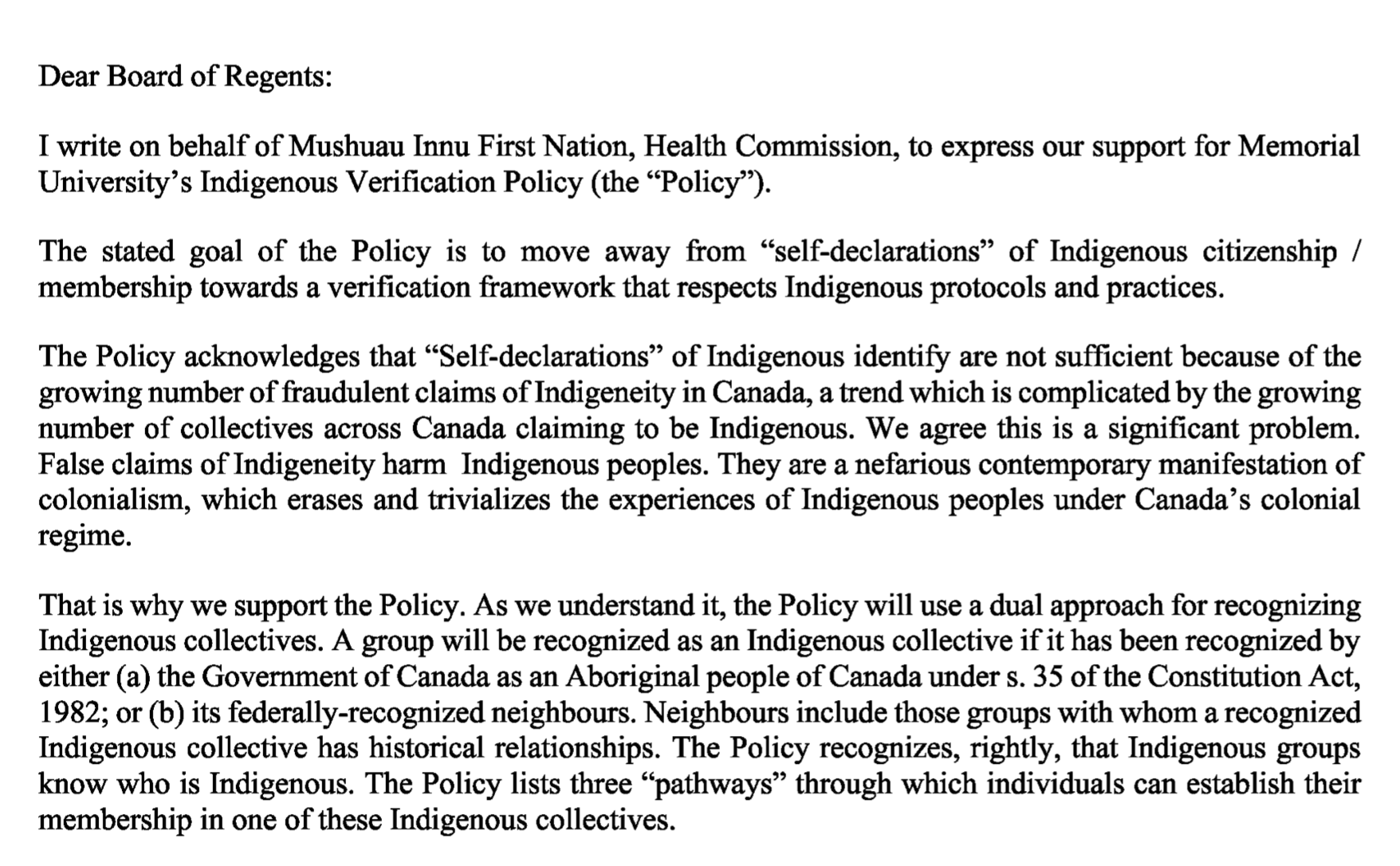 Unredacted: MUN Indigenous Verification Policy Feedback