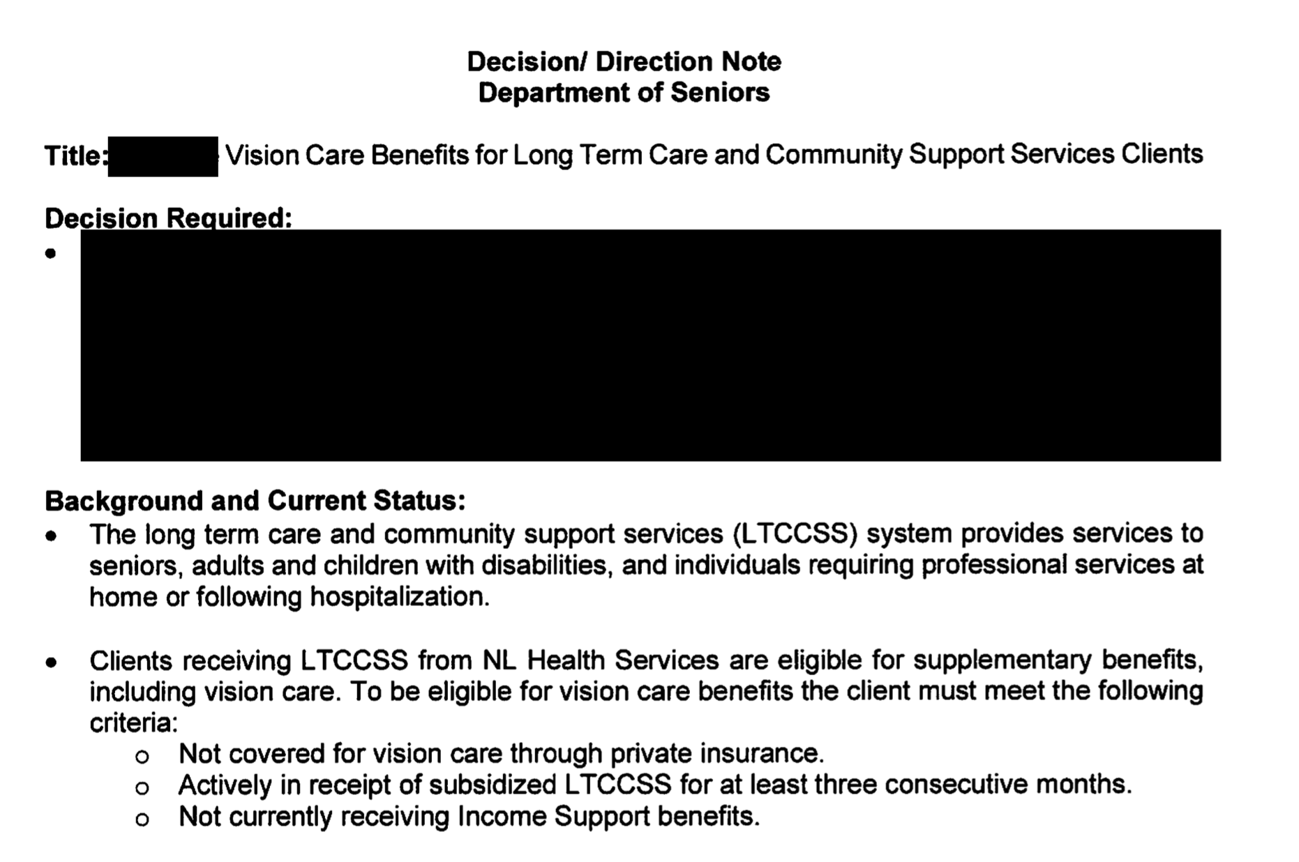 NL Department of Seniors briefing materials for September 2025