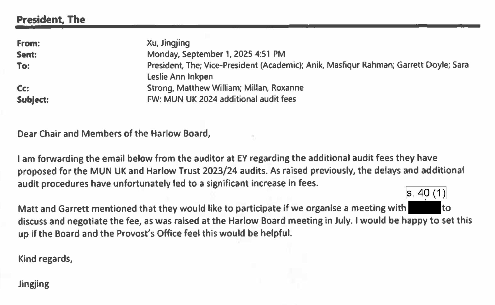 MUN President’s Inbox: Harlow Campus 