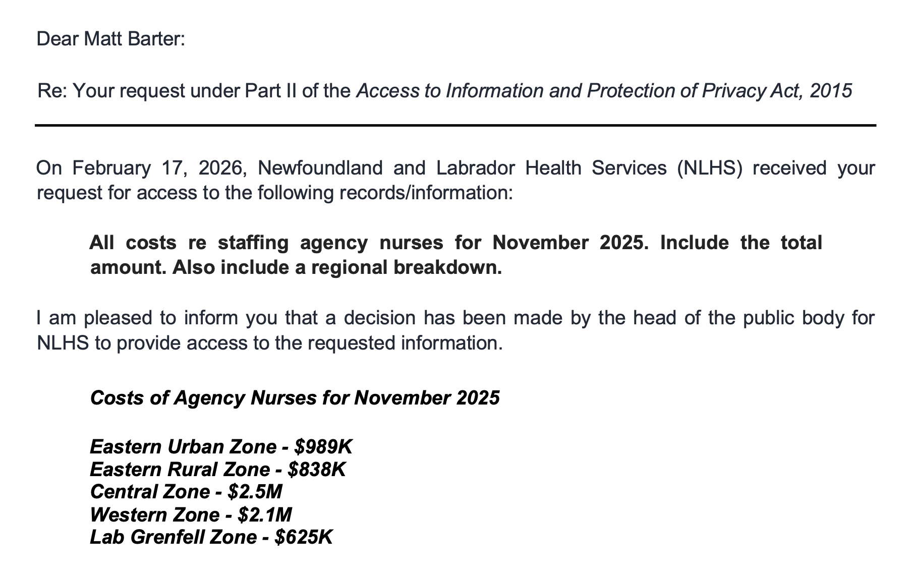 NL Health Services Spent Over $7 million on Agency Nurses in November 2025 
