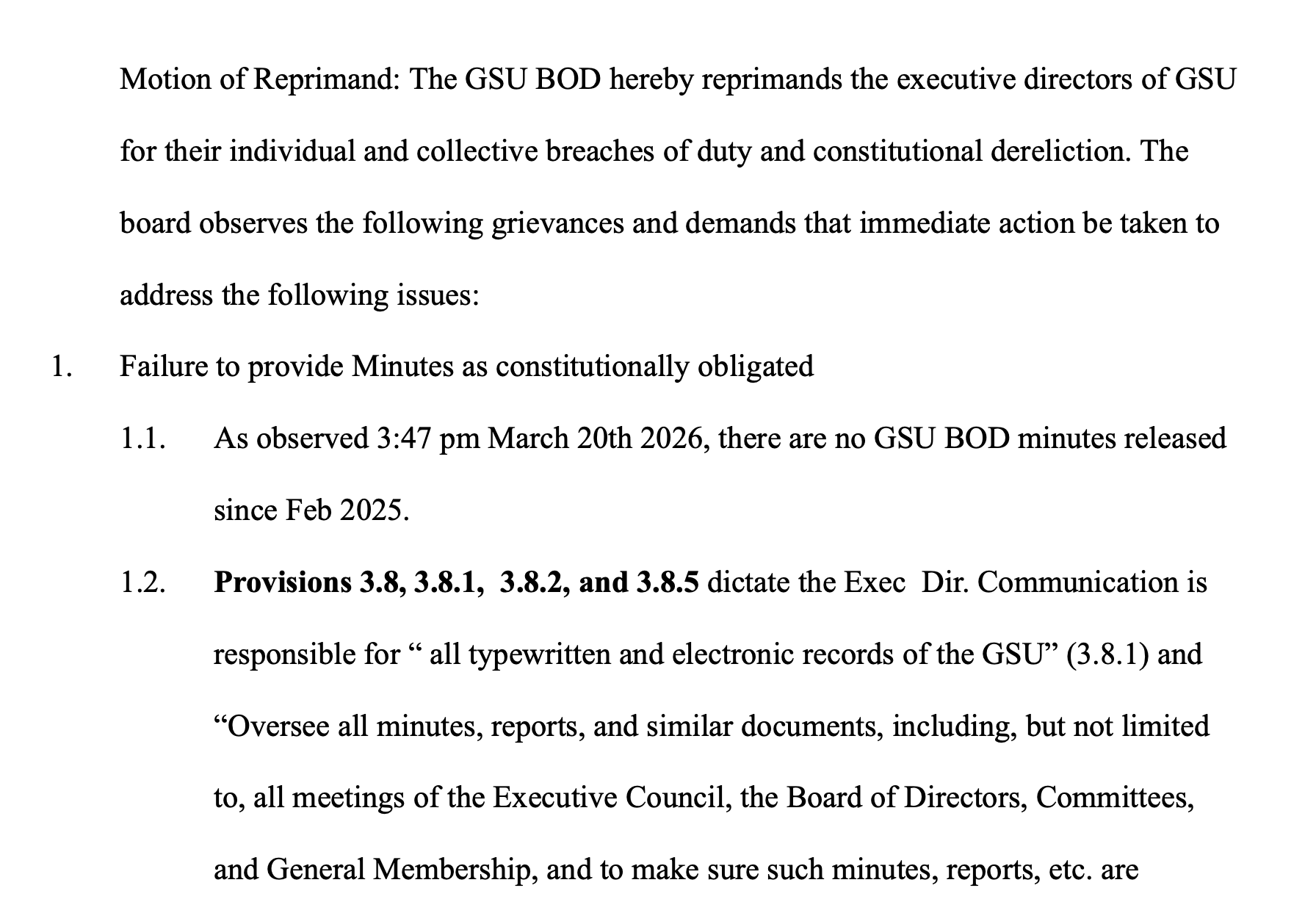 GSU Executive Faces Reprimand Motion Over Alleged Breaches of Duty 