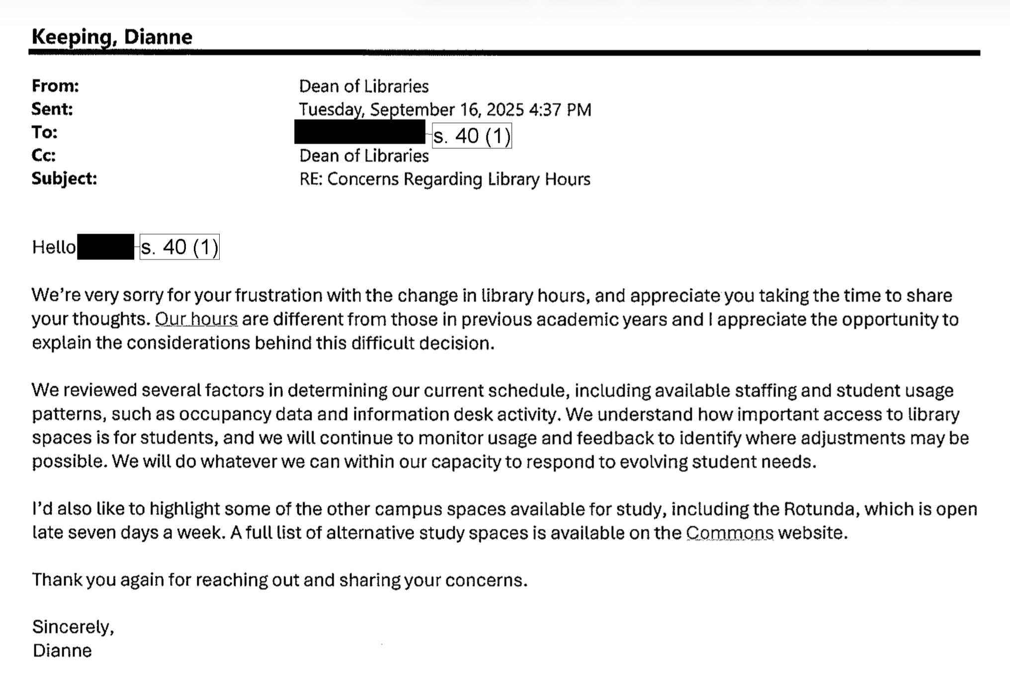 MUN QEII Library Administration’s Inbox: Fall 2025 Hours 