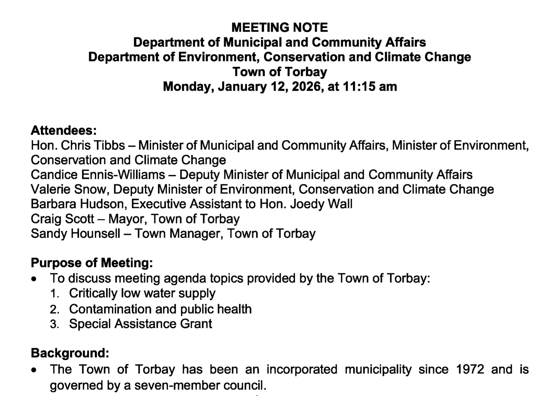 NL Department of Municipal and Community Affairs briefing materials for January 2026