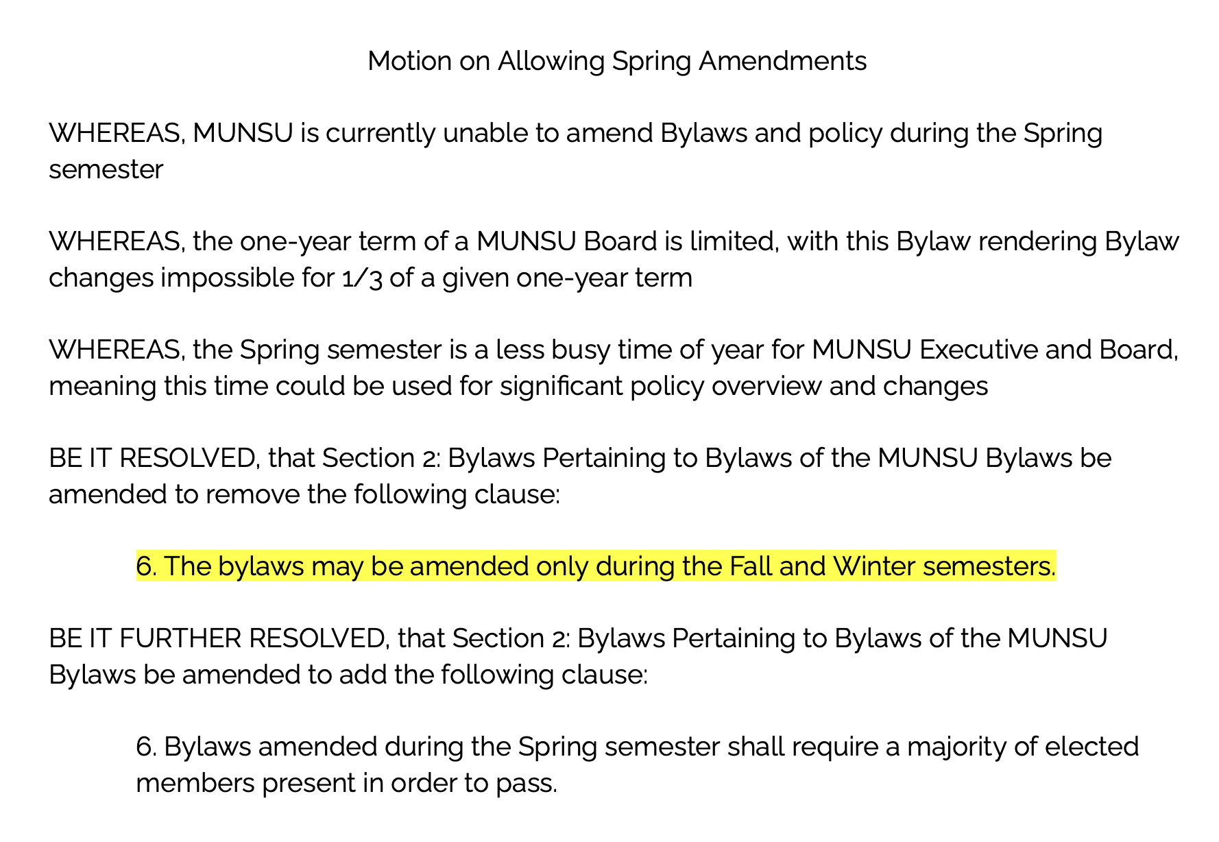 MUNSU Amends Bylaw to Allow Constitutional and Policy Changes During Spring Semester 