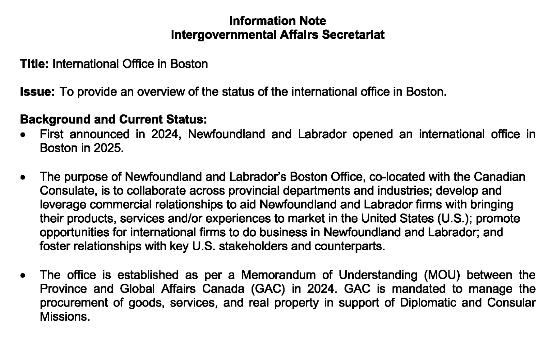 NL Intergovernmental Affairs Secretariat briefing materials for January 2026