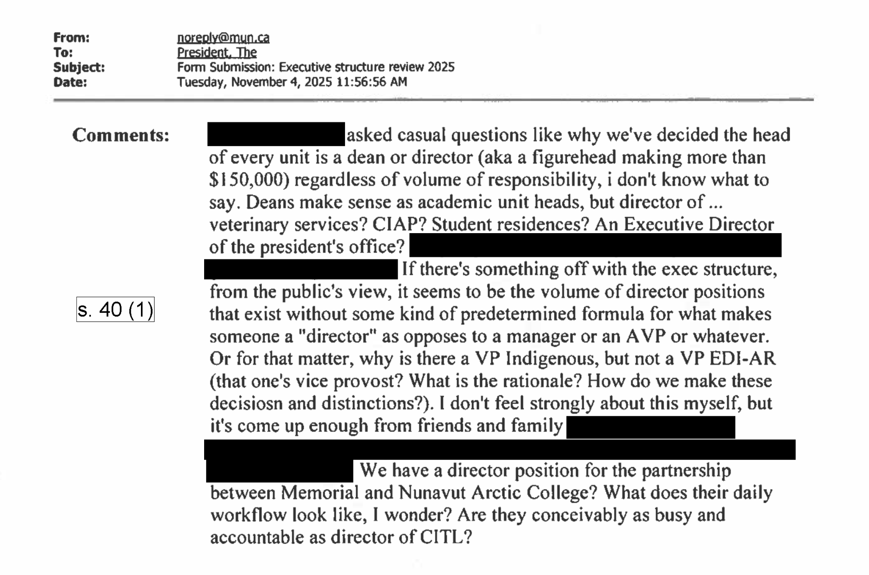 MUN Executive Structure Review Form Submissions 