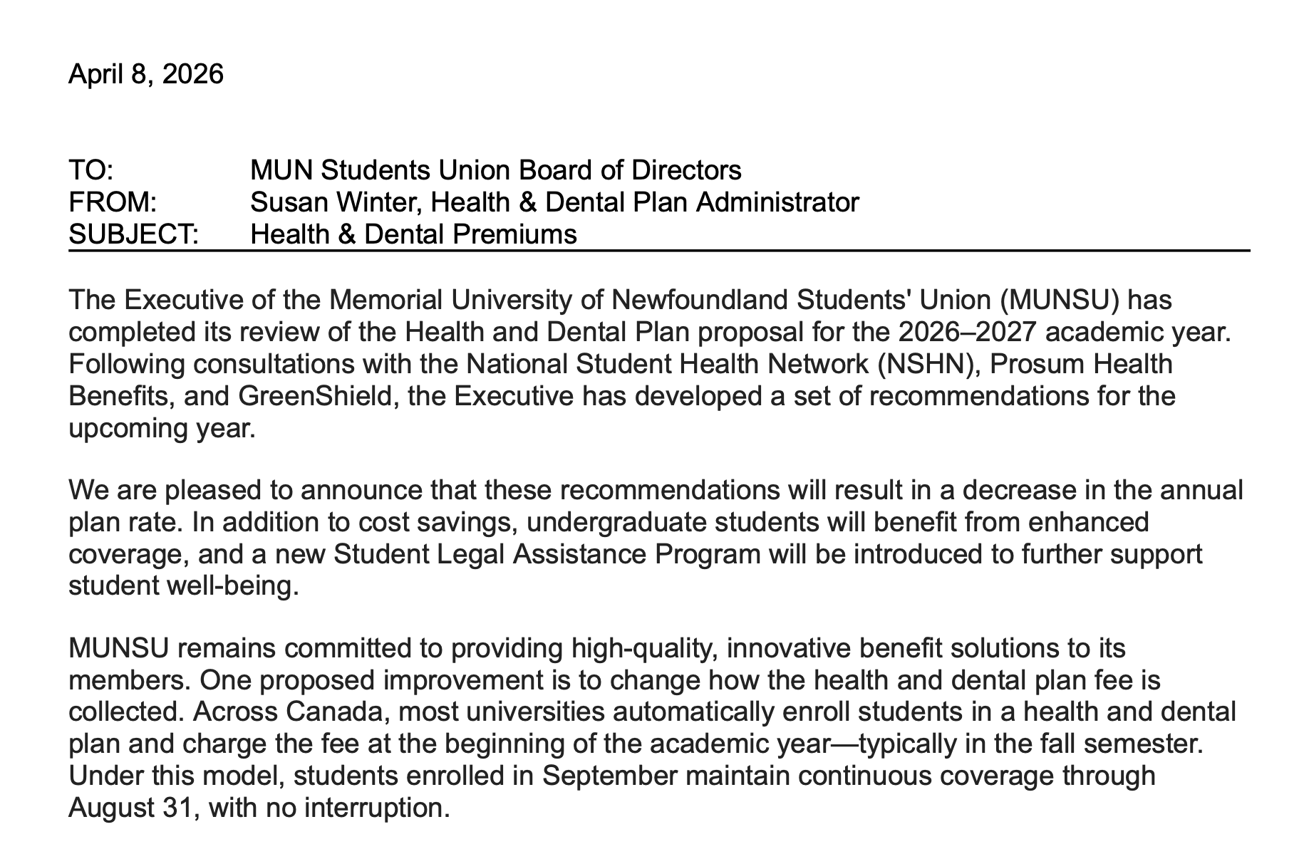 MUNSU Reduces GreenShield Plan Rate, Increases Benefits 