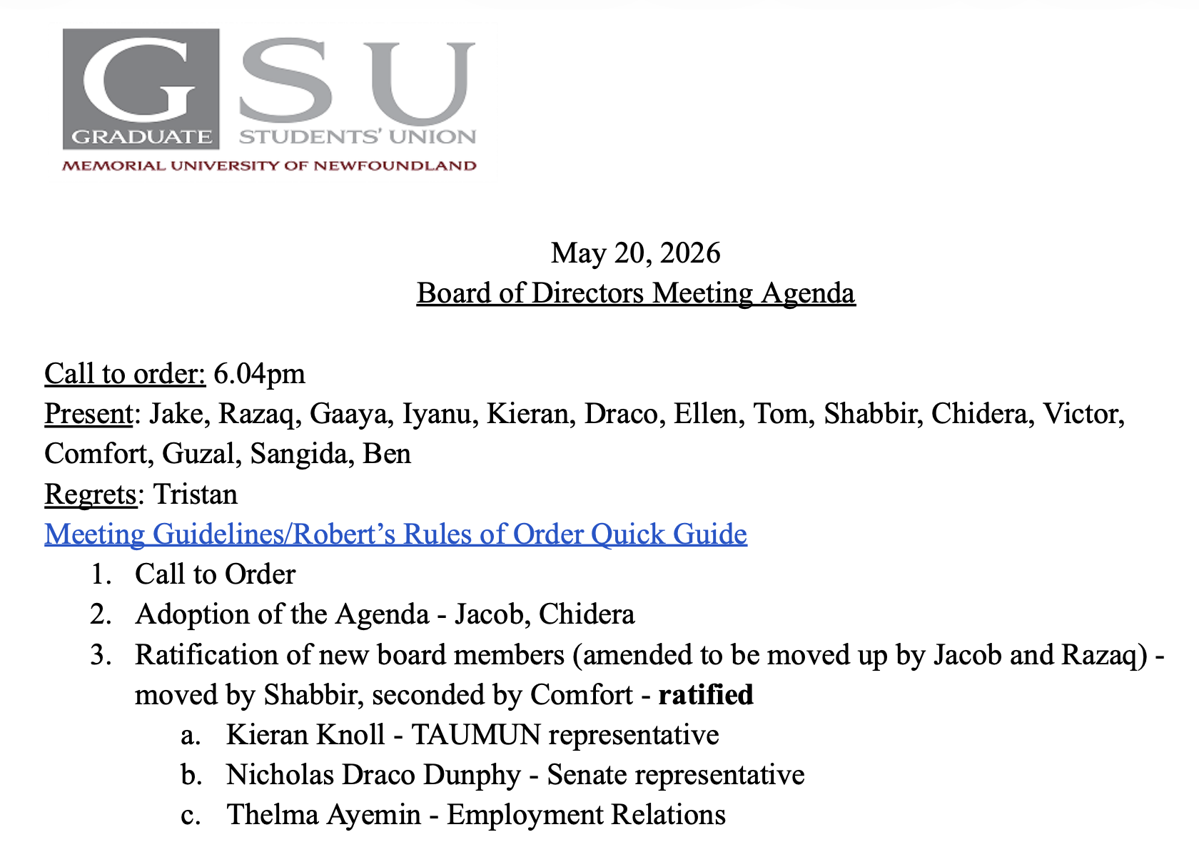 GSU May 20 2026 Meeting Minutes 
