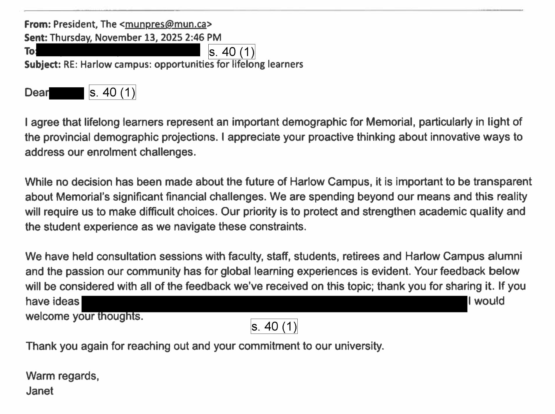MUN President’s Inbox: Harlow Campus Part 2