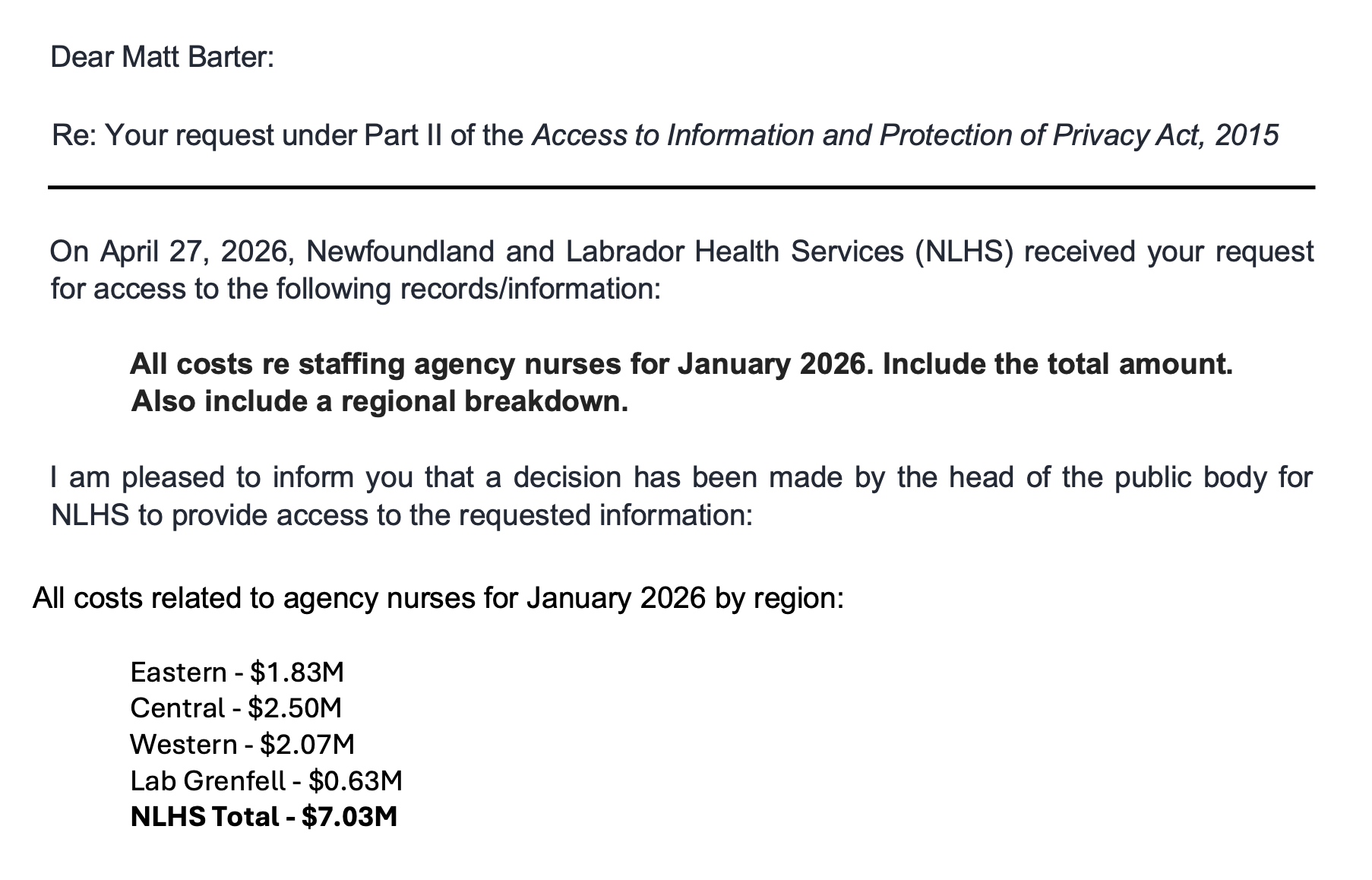 NL Health Services Spent Over $7 Million on Agency Nurses in January 2026 