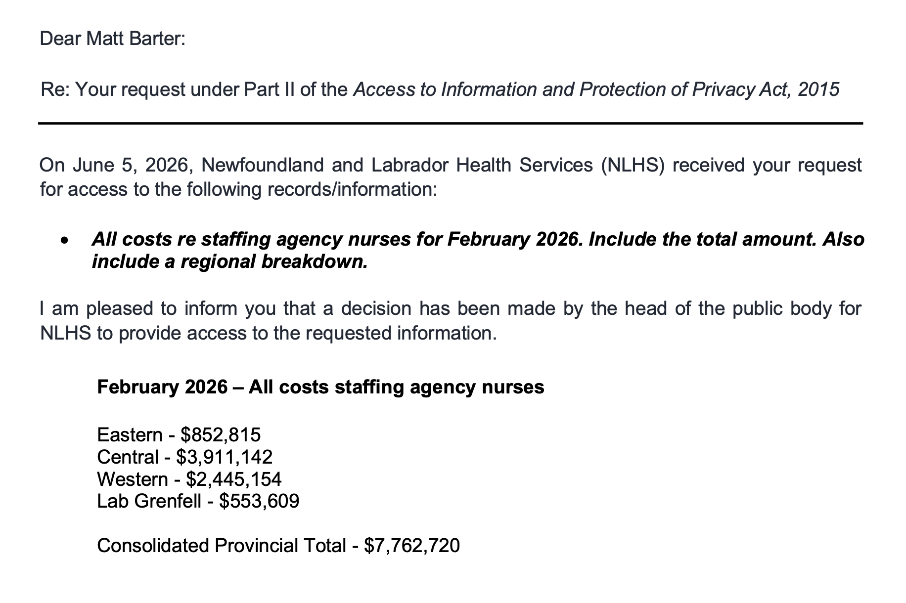 NL Health Services Spent Over $7.7 Million on Agency Nurses in February 2026 