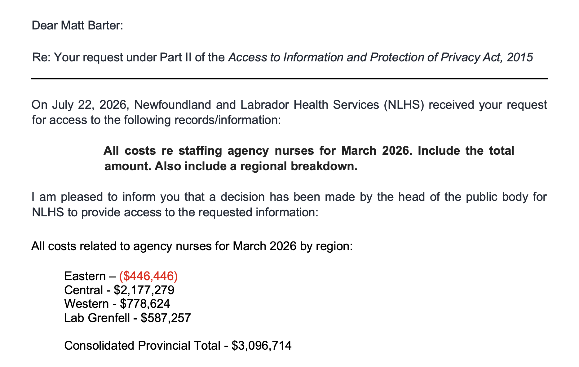NL Health Services Spent Over $3 Million on Agency Nurses in March 2026