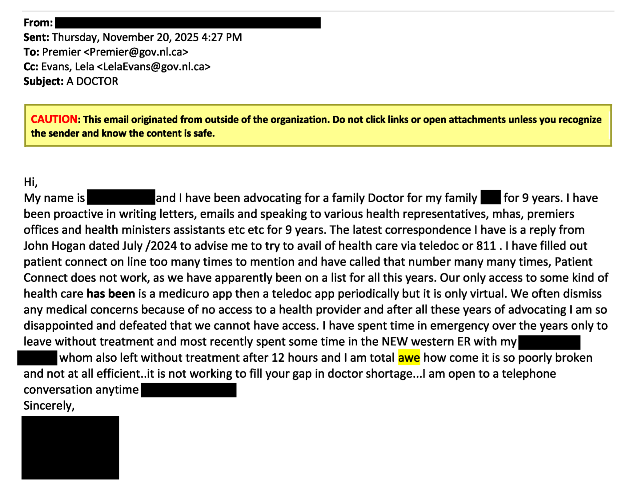 NL Health Minister’s Inbox: Emergency Room Wait Times 