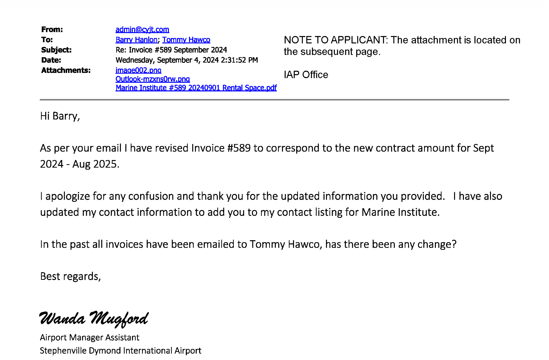 Marine Institute Officials’ Inboxes: Stephenville Dymond International Airport